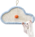White wall mounted cat scratching mat with cartoon cat design made from natural sisal fabric