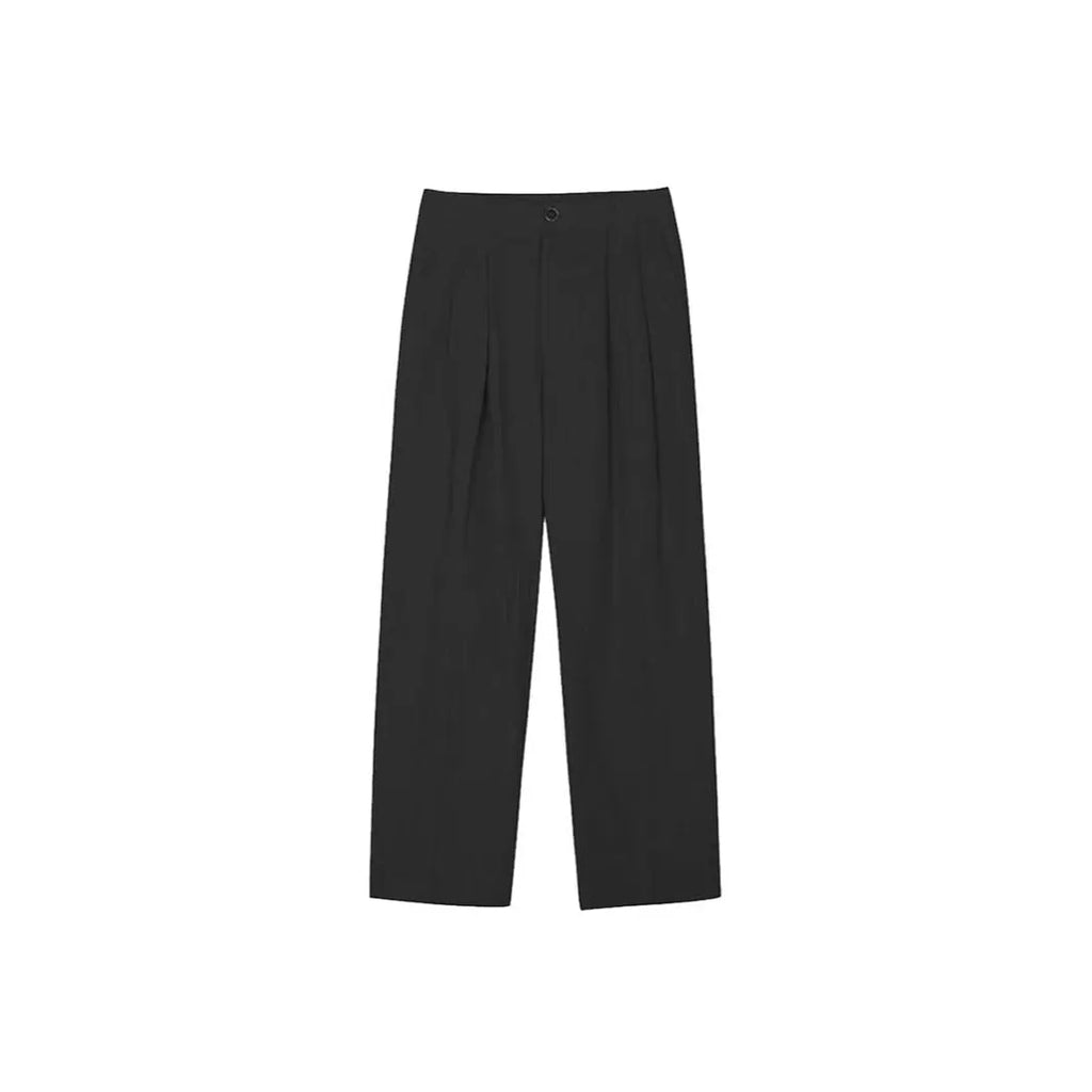 Men's loose fit cotton linen trousers in wide-leg Korean style with zip fly and elastic waist