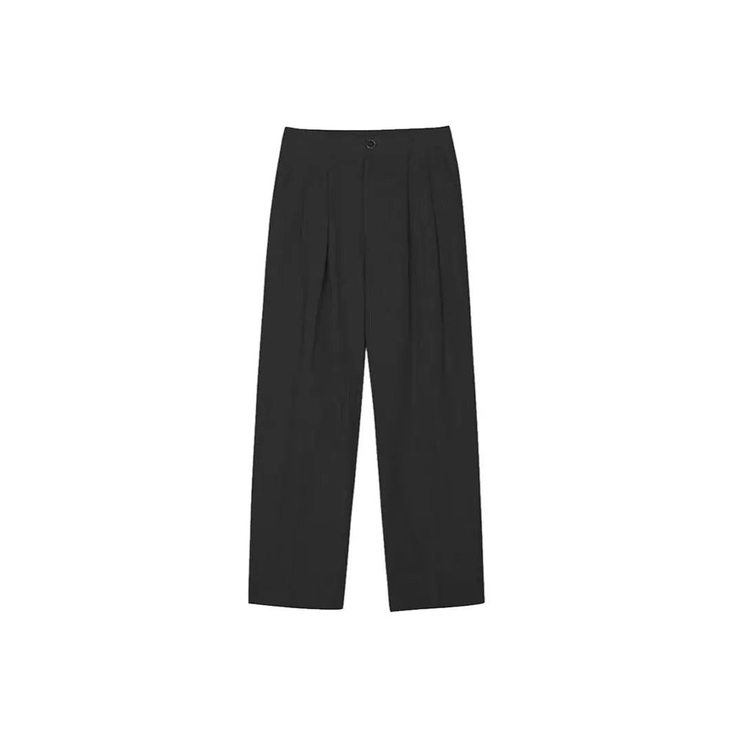 Men's loose fit cotton linen trousers in wide-leg Korean style with zip fly and elastic waist