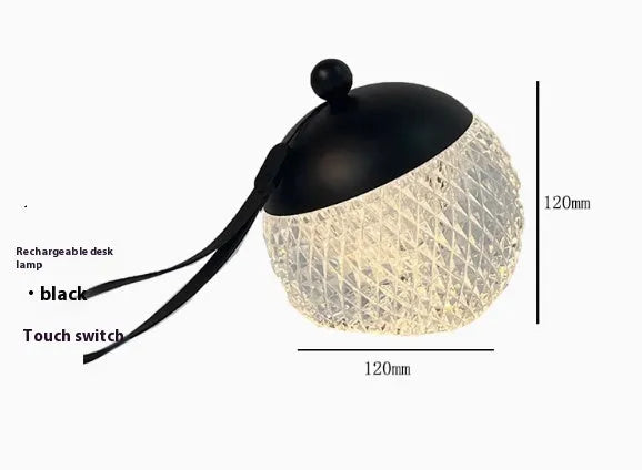 Portable touch dimmable desk lamp in modern minimalist design, 12cm diameter and height