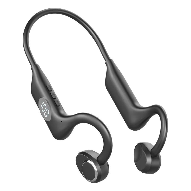 Bluetooth non in-ear sports conduction headset in Black Ultimate Edition with silicone ear hook and digital display