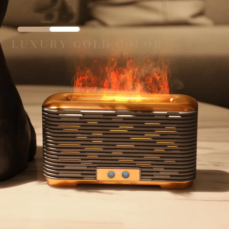 Flame aroma diffuser USB desktop humidifier with double-colour light in gold colour