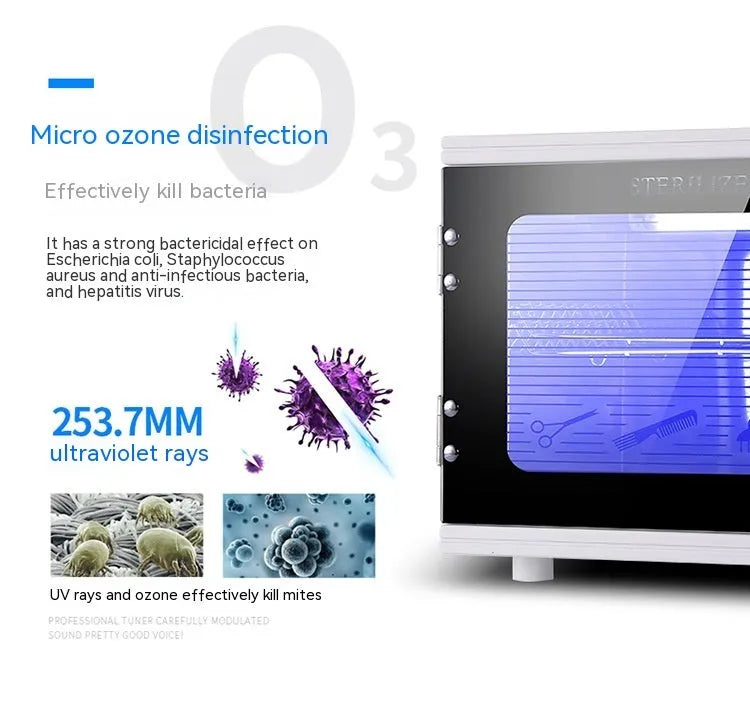 Silver compact UV sterilizer with stainless steel interior for professional beauty and barber salon tool sanitation