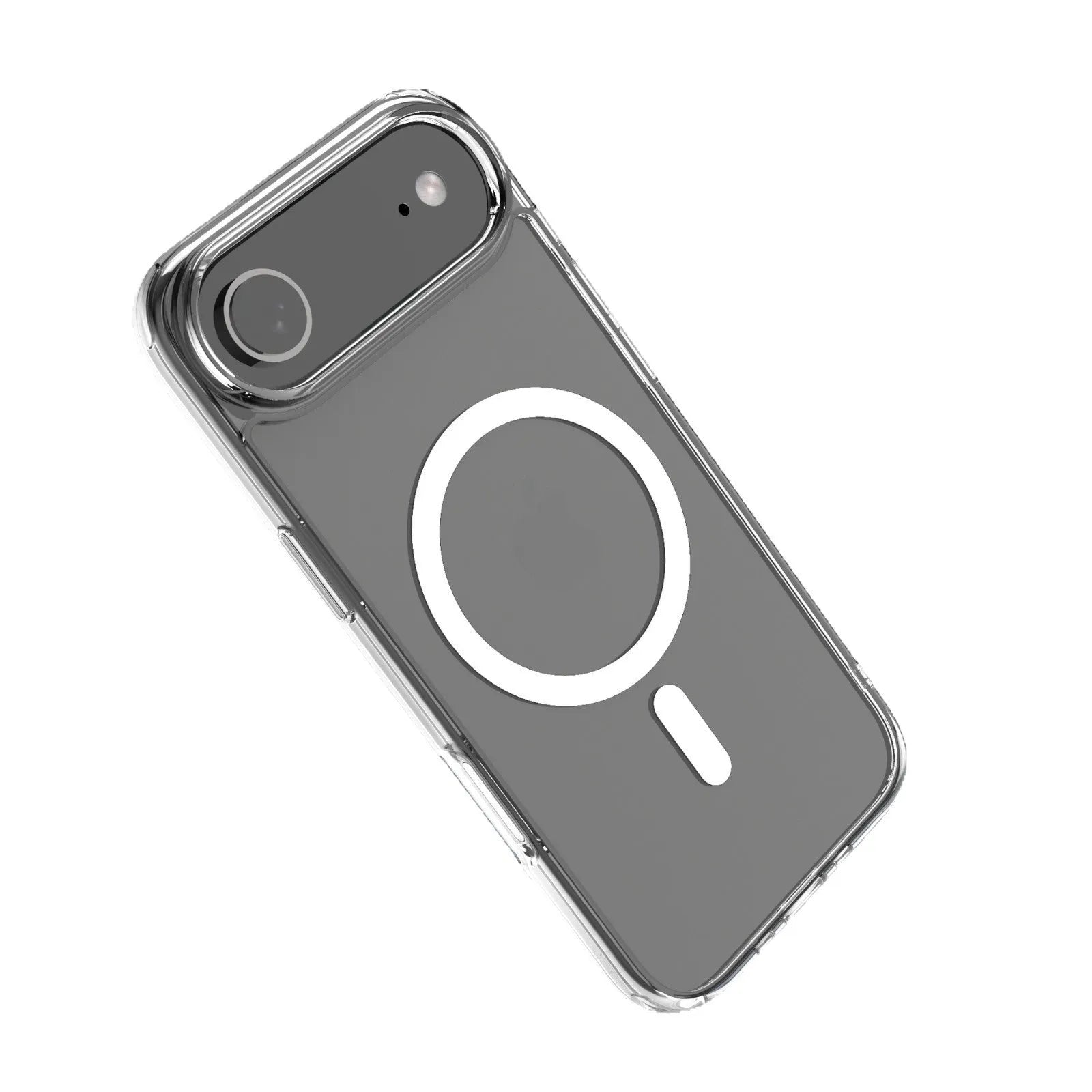 Transparent magnetic phone case for iPhone 17 series models on a table.