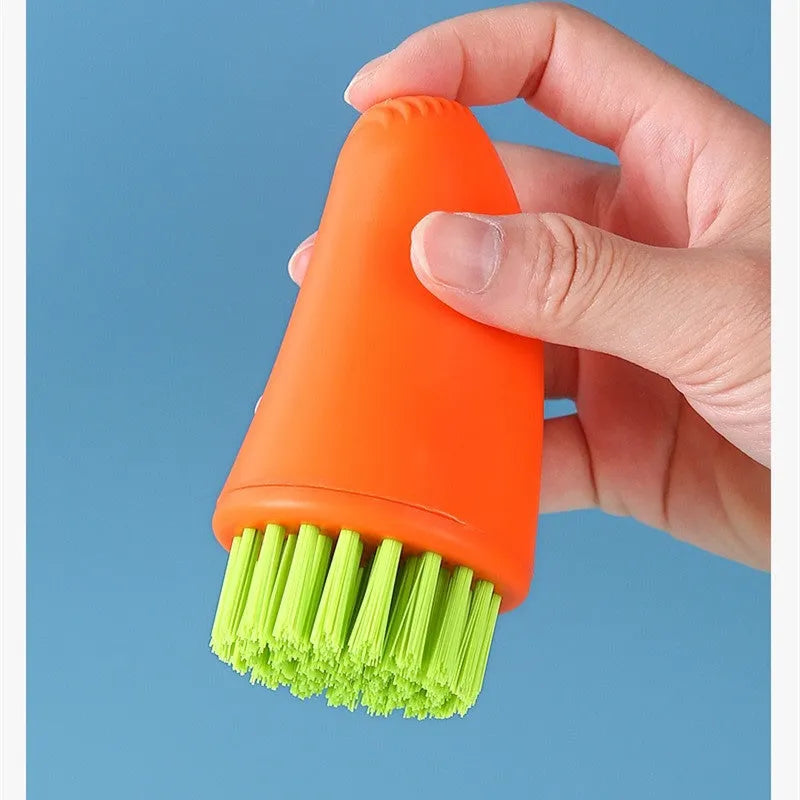 Carrot-shaped nylon cleaning brush with radish pattern in orange colour