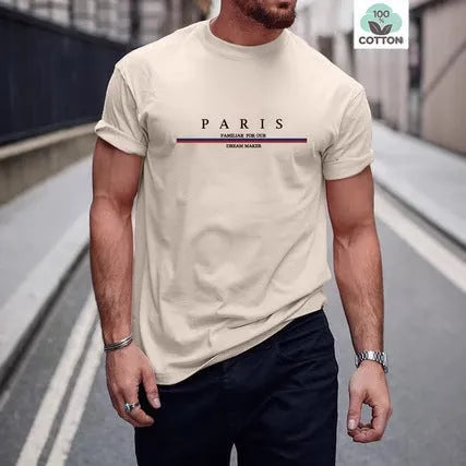 Men's loose fit cotton t-shirt with printed letter design in apricot colour.