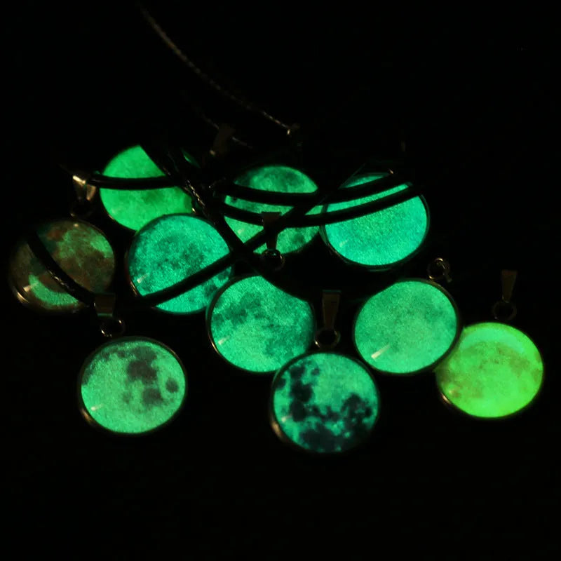 Glass constellation pendant on luminous alloy necklace chain with extension