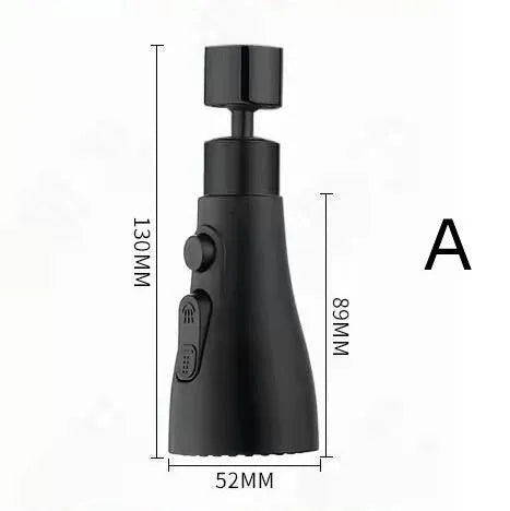 Universal pressurised kitchen faucet sprayer with 360-degree rotating nozzle in matte black finish