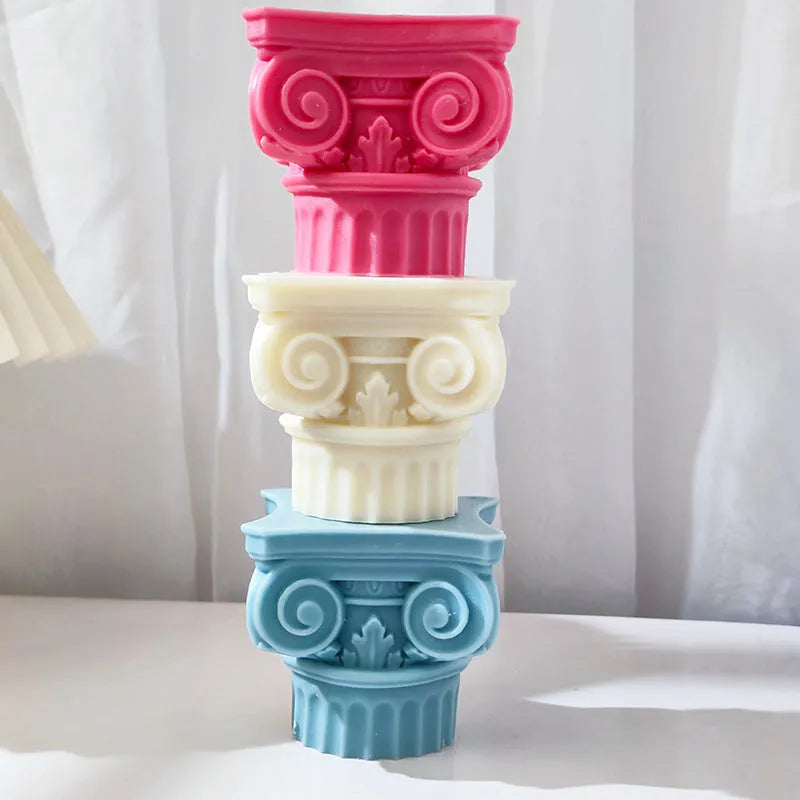 Roman Pillar irregular column silicone mould for candles and crafts on white background.