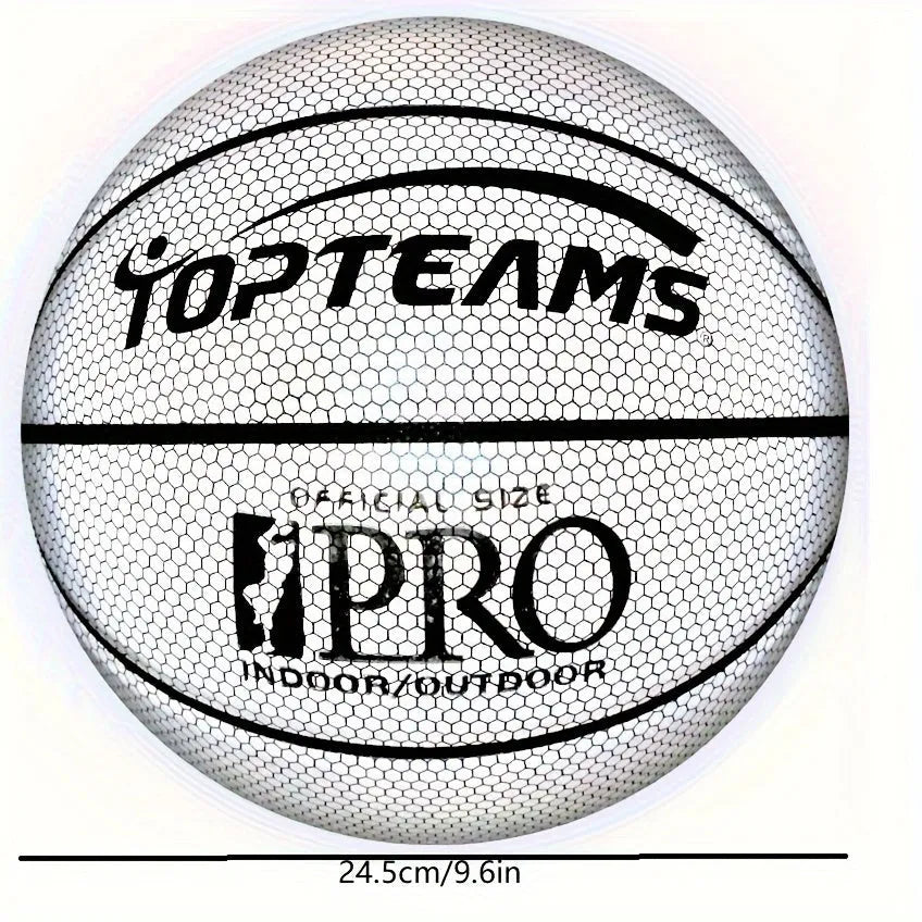 Size 7 basketball with holographic reflective surface in fluorescent colours