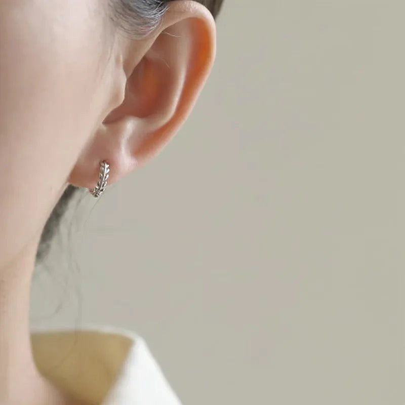 925 sterling silver olive branch ear clip for women white gold colour U-shaped leaf design Korean style