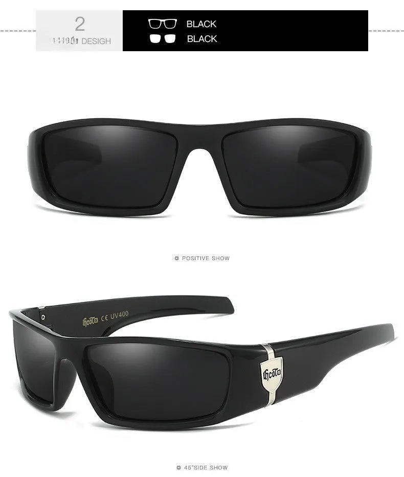 Bandit style hip hop polarized sunglasses model G613, PC lenses, box frame, available in multiple colours