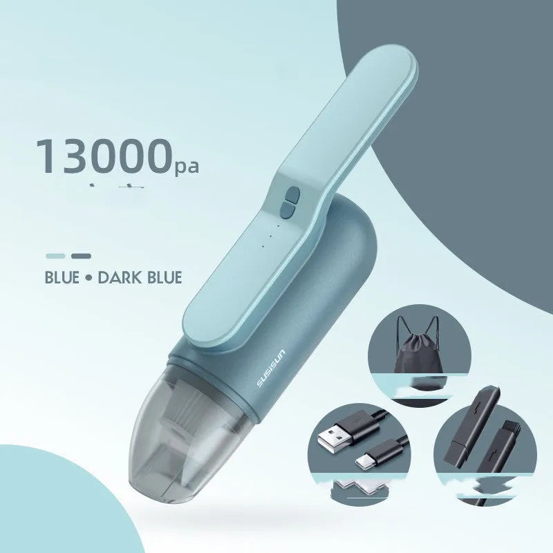 Green handheld car mini vacuum cleaner with UV lamp, 130mbar suction, wireless USB rechargeable, ABS body