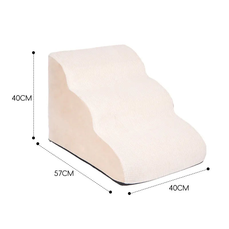 Wave pet stairs for small dogs in cloth fabric with multi-level slope options and colour choices including beige, gray, black, khaki, and tiger embroidery