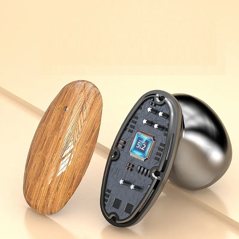 M35 Wood Grain Bluetooth wireless earbuds and charging case with power display