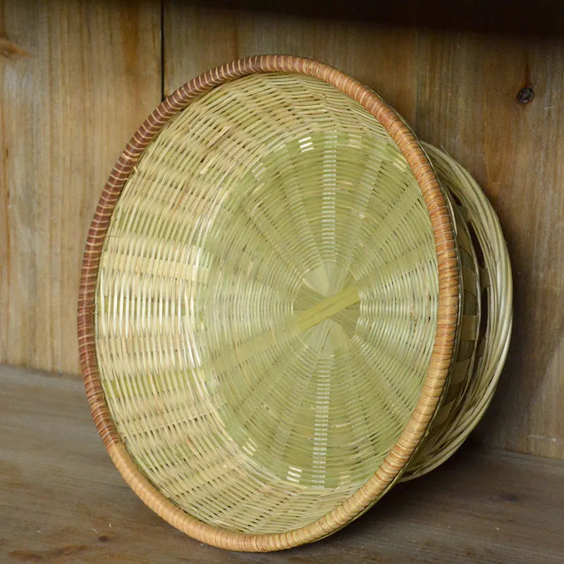 Handmade woven bamboo storage basket in natural colour with three size options