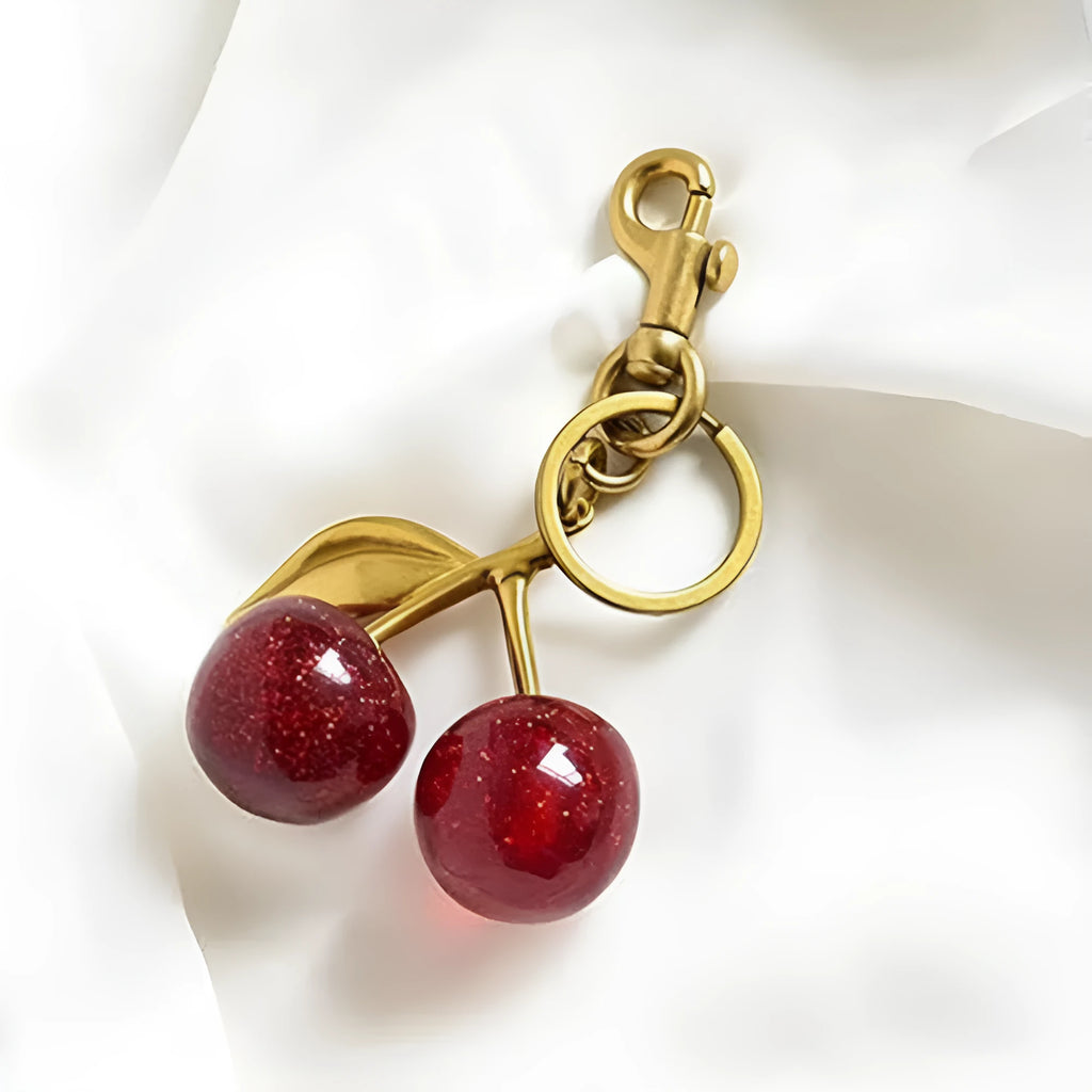 Zinc alloy 3D cherry key ring pendant with detachable chain in pink and red colour options