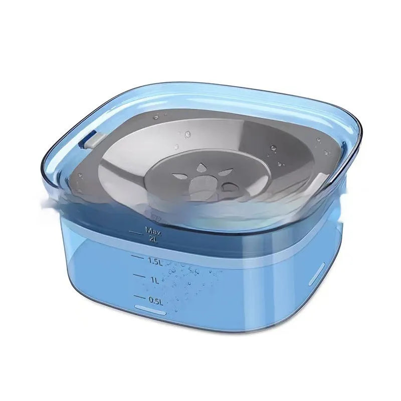 70oz Large Capacity Dog Water Bowl with Spill Proof Design, 2L Transparent Visible Water Level Slow Drinking Bowl for Dogs and Cats, Antispill Non-Slip Silicone Plugs and Frosted Bottom for Clean Floors