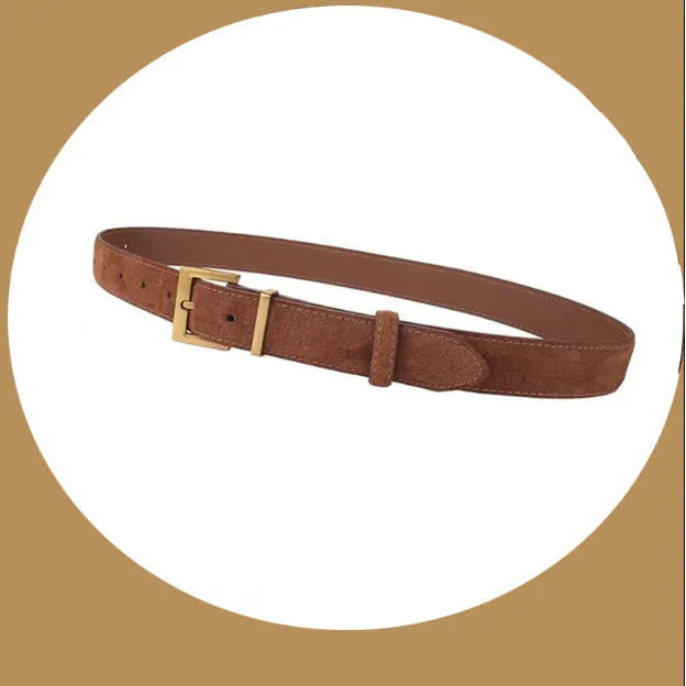 Ladies' leather pin buckle belt with quadrilateral alloy buckle in four colour options