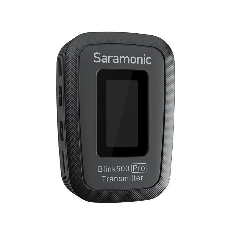 Small black wireless microphone transmitter and receiver kit for lapel clip audio recording.