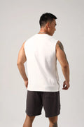 Korean style men's loose cotton fitness vest with hidden side hooks in black.