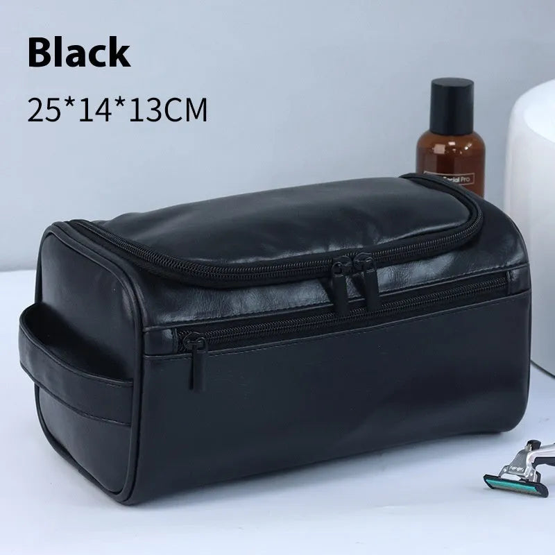 Large capacity waterproof cosmetic bag in retro style, available in PU leather or Oxford cloth materials.