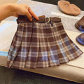 Girls' plaid pleated cotton skirt in A-line style with multiple size options