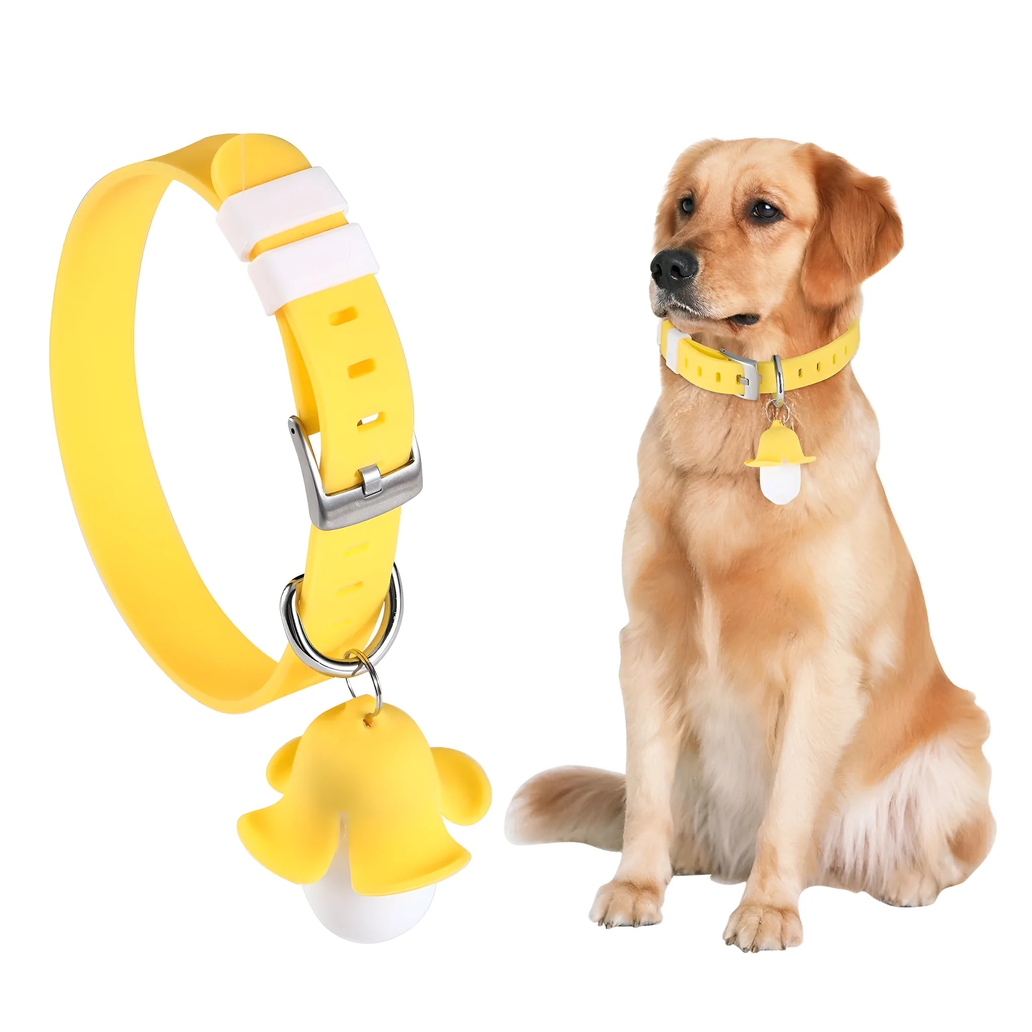 USB rechargeable banana-shaped luminous dog collar light in yellow silicone for pet safety