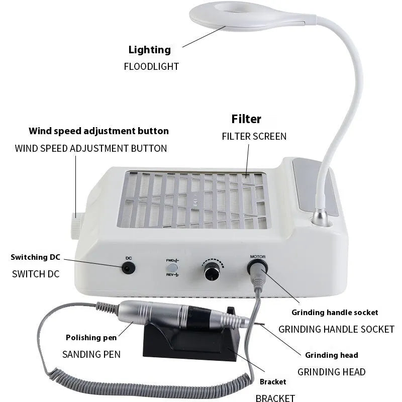 White four-in-one nail polishing machine with vacuum dust extraction system and UK plug