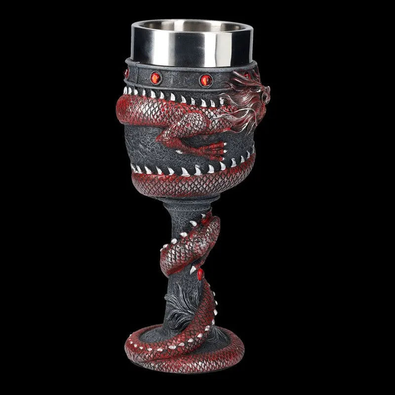 Chinese dragon design 3D relief red wine glass in stainless steel and resin with 200ml capacity