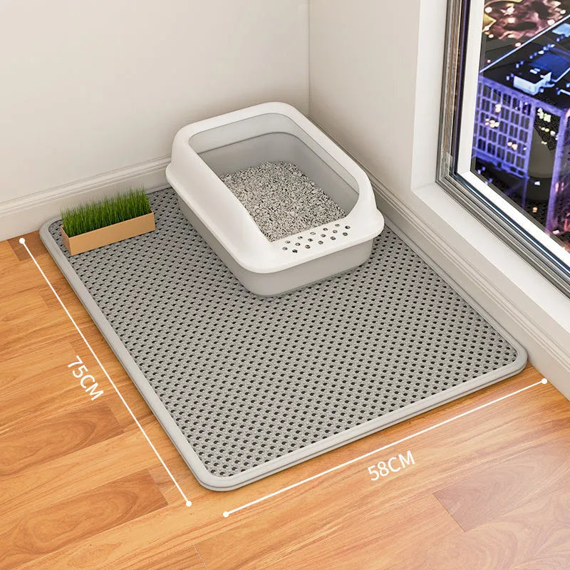 Double layer waterproof cat litter mat in beige colour with non-slip backing