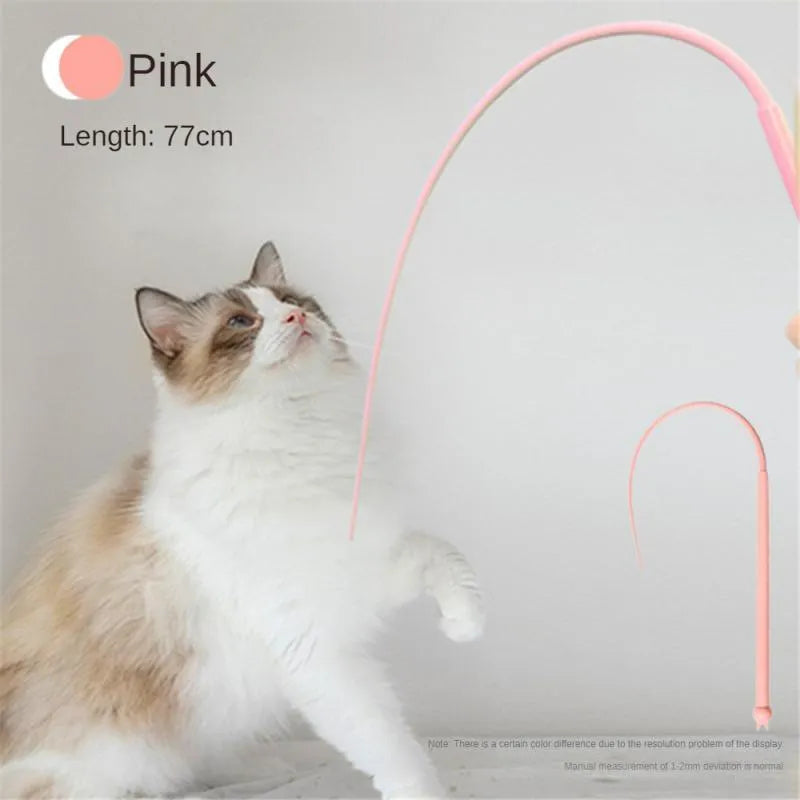 Blue cat teaser wand with silicone mouse tail measuring 80cm length