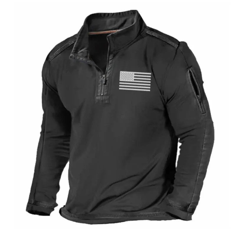 Men's zipped collar long-sleeved polyester sweater in multiple colour options