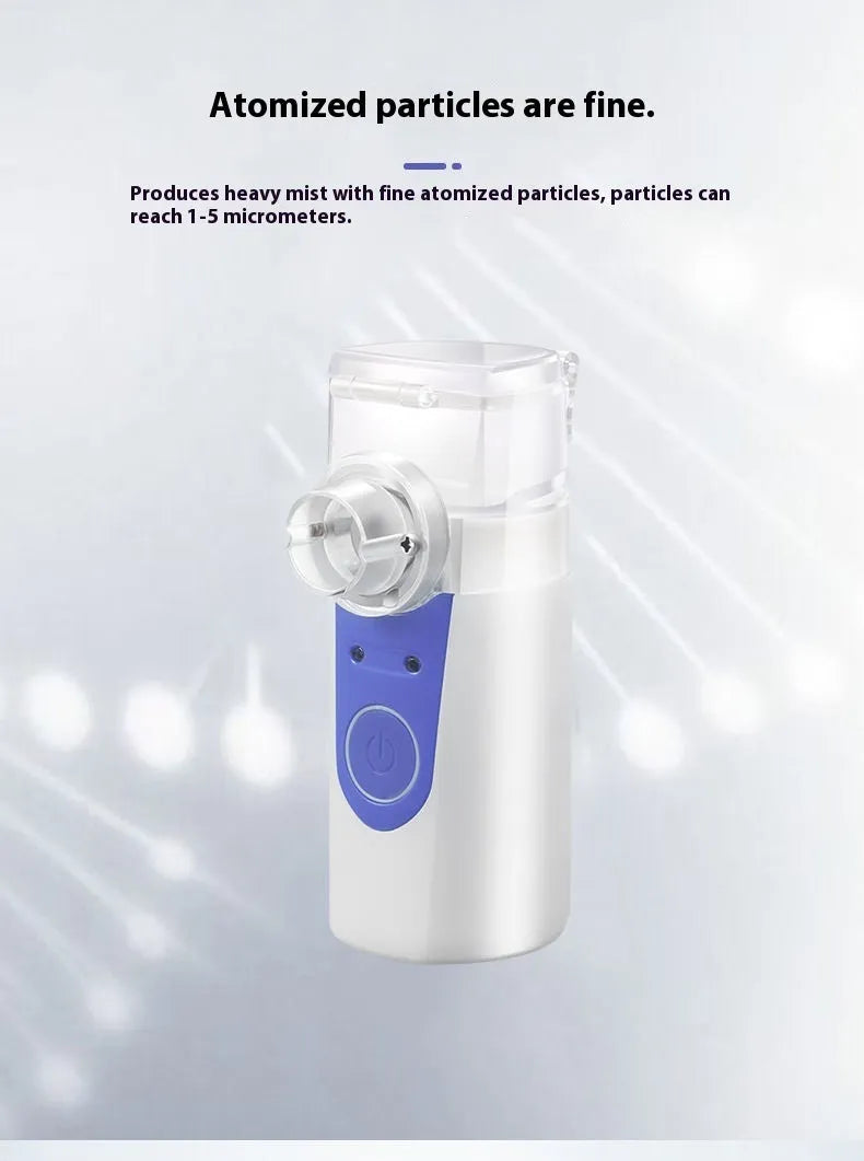 Handheld columnar plastic USB nebuliser with a single fog outlet.