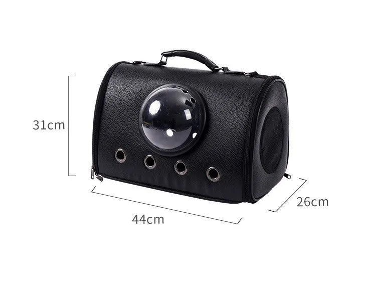 PU leather cat bag space capsule diagonal shoulder carrier in Classic Black with plain finish