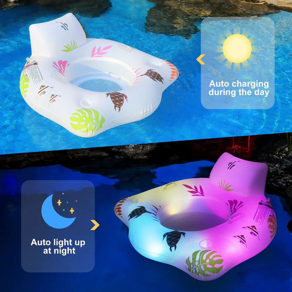White luminous U-shaped inflatable pool float recliner on 120x120cm scale