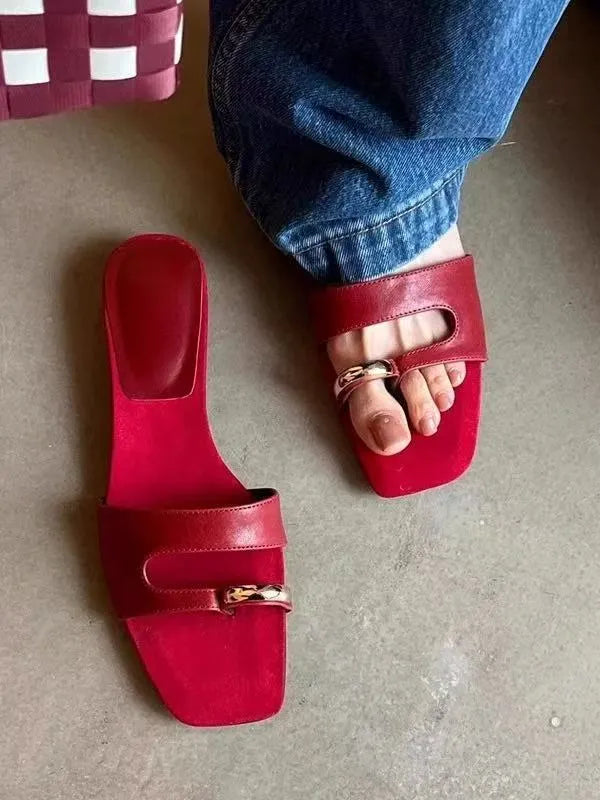 Leather outdoor slippers with a square toe design and rubber sole, shown in available colours.