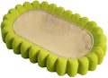 Green oval cat scratcher bed with sisal scratching surface measuring 65x42cm