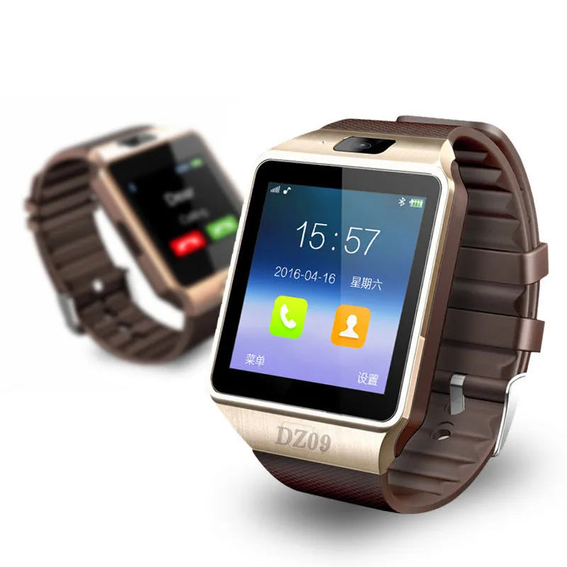 Smart watch with touch screen showing time display, worn on wrist with adjustable strap, for Bluetooth calling.