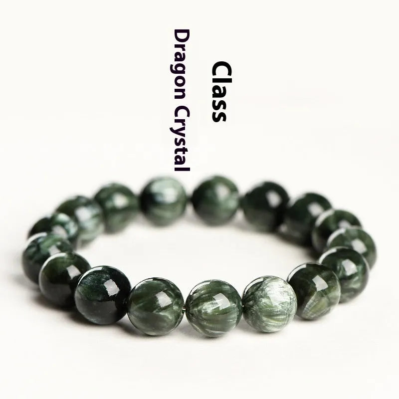 Natural green dragon crystal bead bracelet with geometric 8-9mm beads and Ruyi decoration.