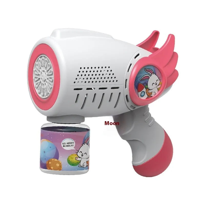 Electric bubble maker toy with luminous bubble blowing gun in pink and blue colour options