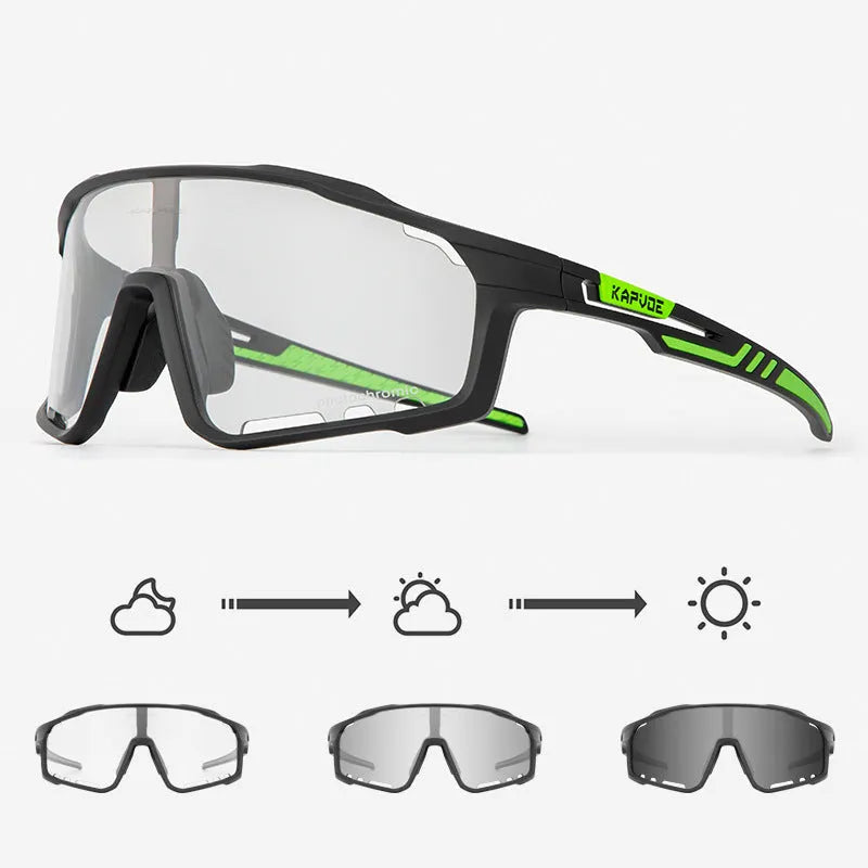Photochromic sports sunglasses with semi-rimless TR90 frame for cycling.