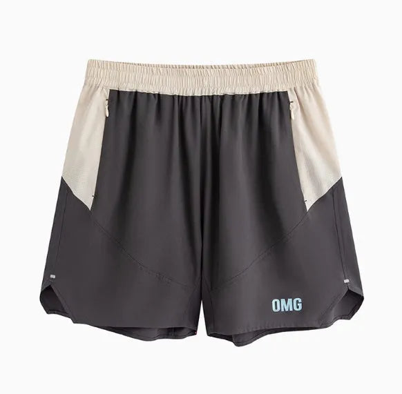Men's loose fit dark grey workout shorts with elastic lace-up waistband for weightlifting.