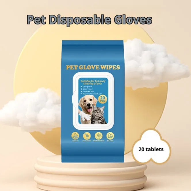 Disposable pet grooming gloves for cats and dogs in 20-piece packaging