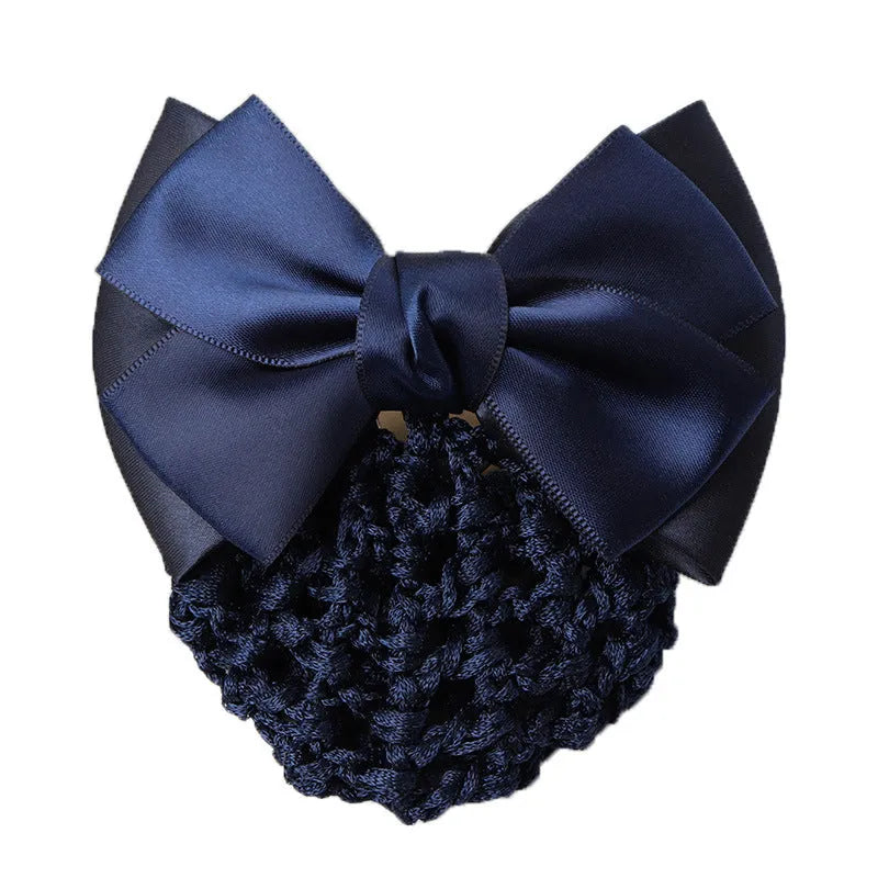 Professional hair clip headdress with flower bow net pocket in multiple colour variations