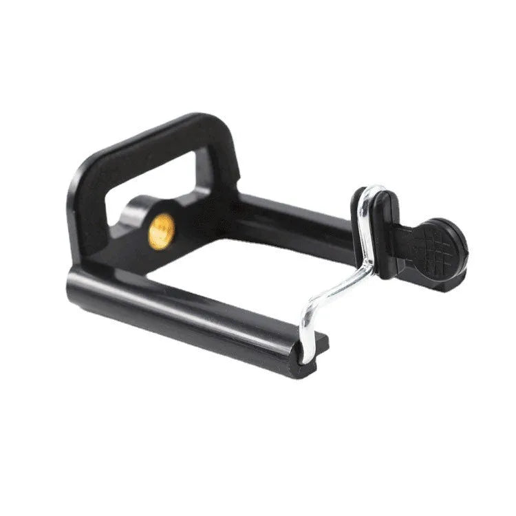 Black plastic U-clip mobile phone mounting bracket for tripods and light stands.