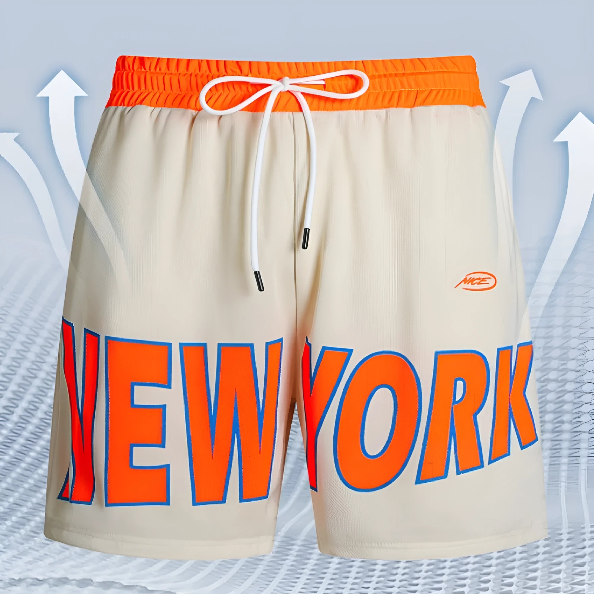 Men's Korean style casual shorts with printed letter detailing in straight-leg design