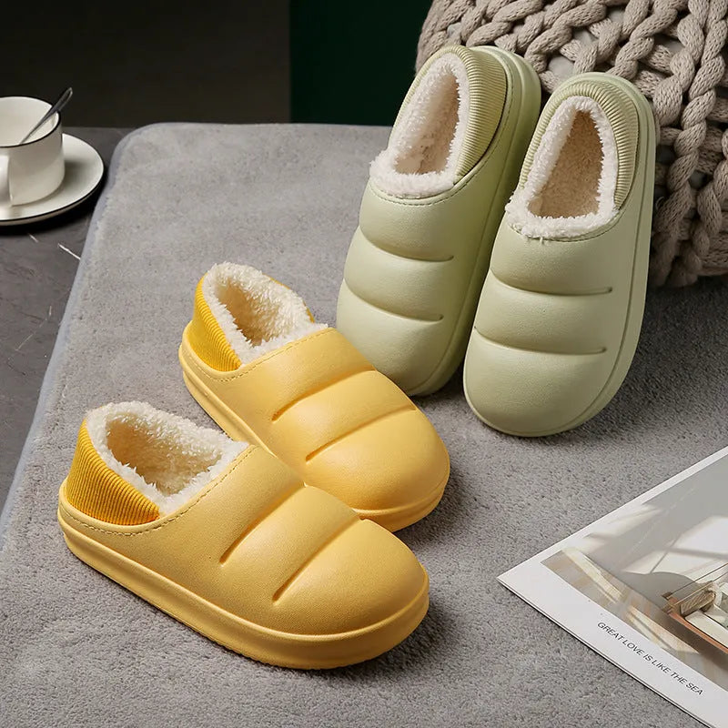 Women's waterproof cotton slippers with plush lining in multiple colour options