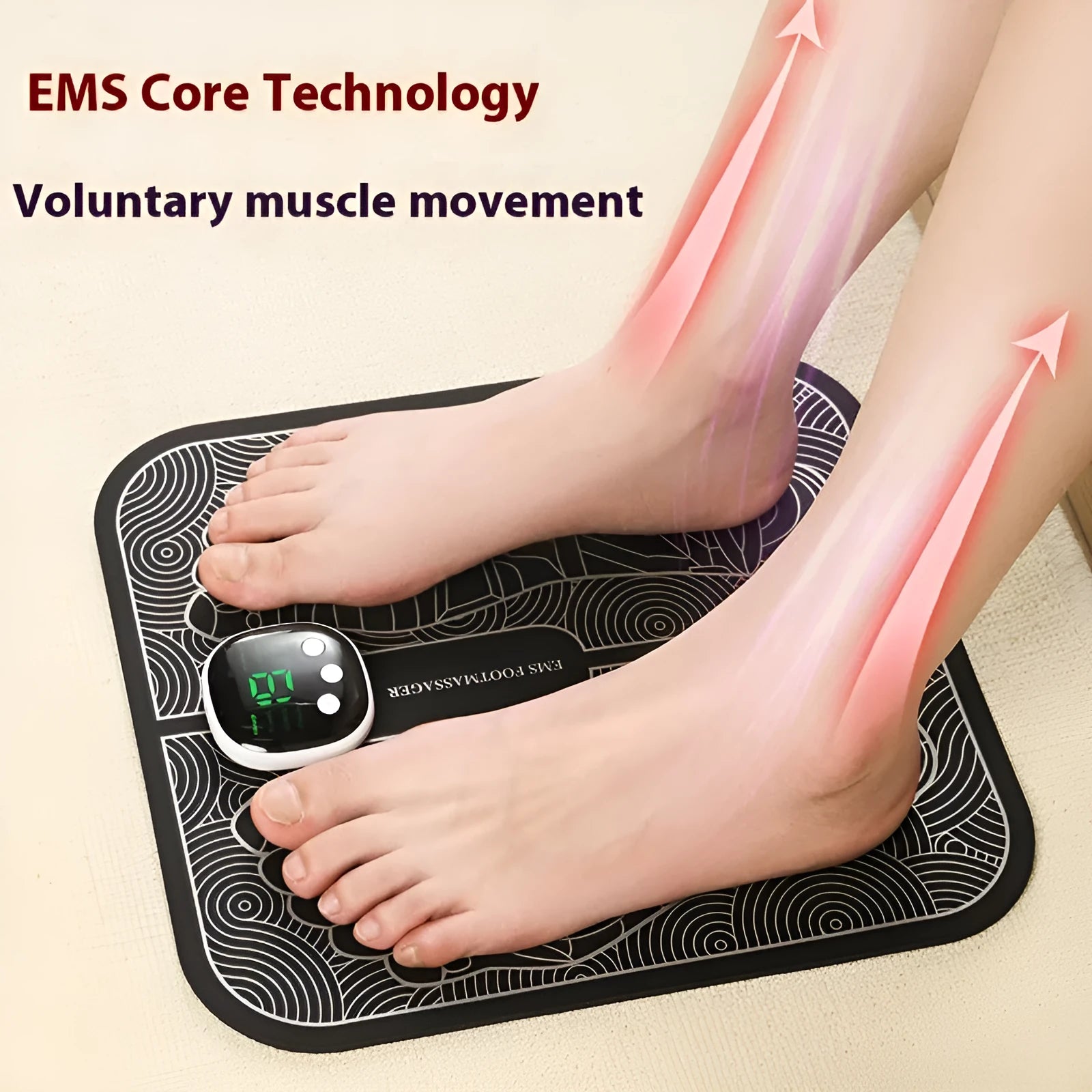 USB rechargeable reflexology foot massager mat with orange foot pad and push-button controls