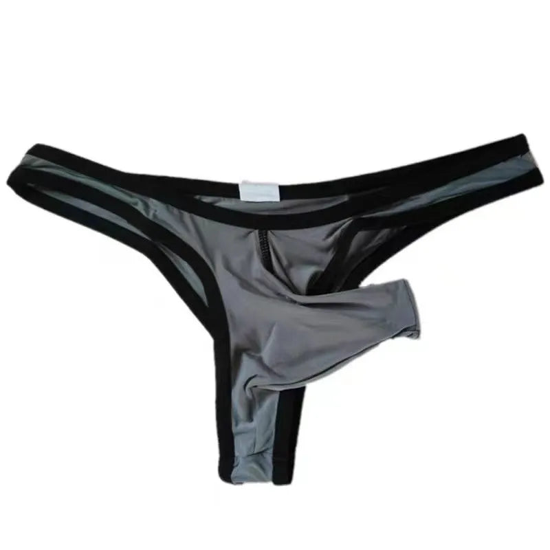 Men's Ice Silk elephant nose small pouch underwear in Army Green colour on a white background.